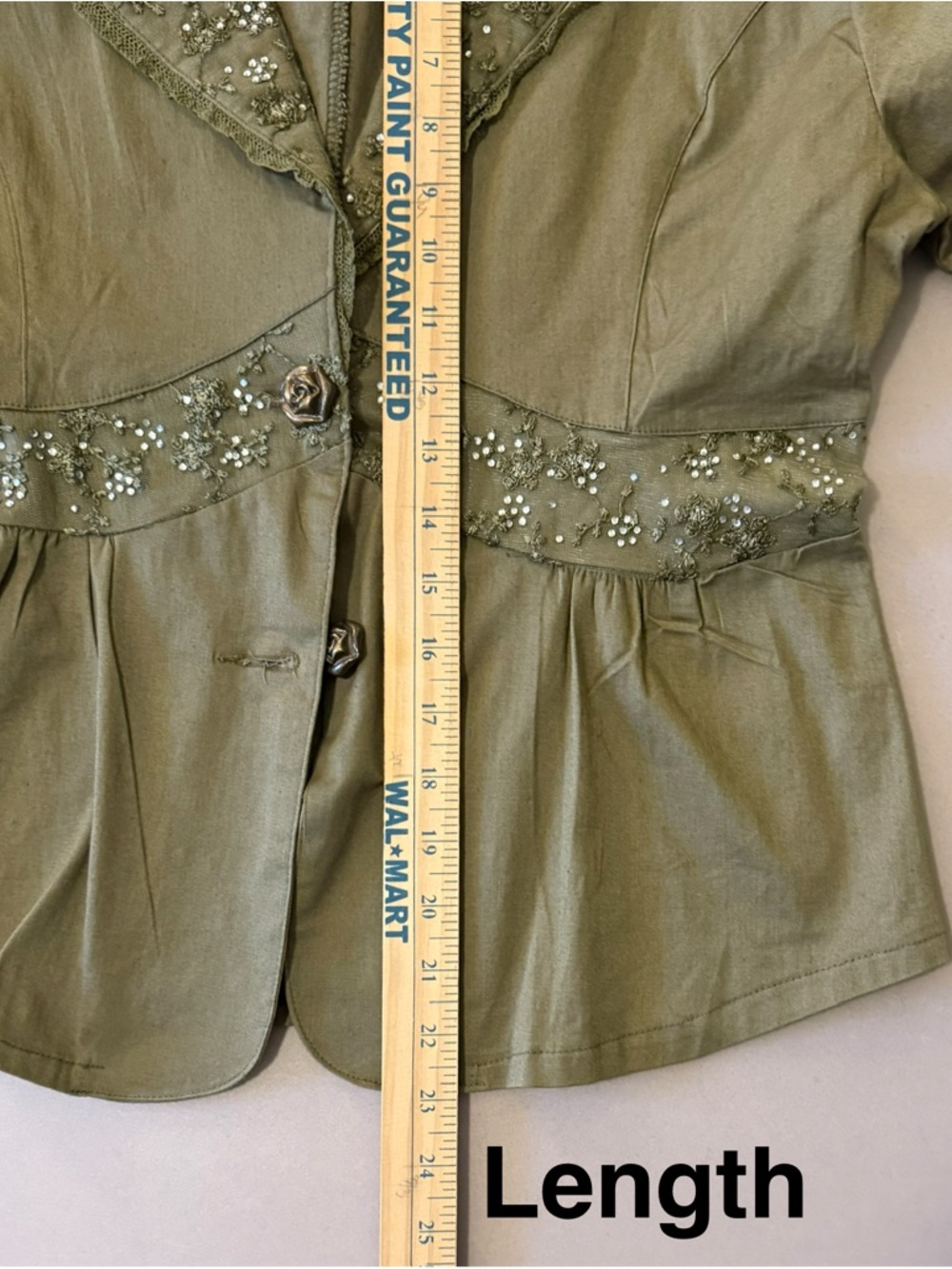 Embellished Olive Green Embellished Blazer with Stretch - Picture 8 of 10